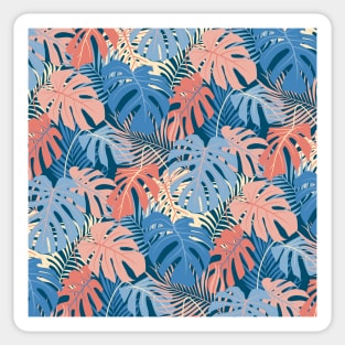 Monstera and Palm leaves pattern (Blue and pink) Sticker